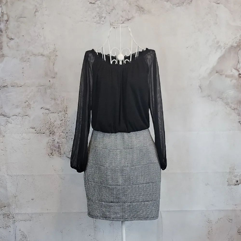 Enfocus Studio Black and Gray Women's Midi Dress Size 8
